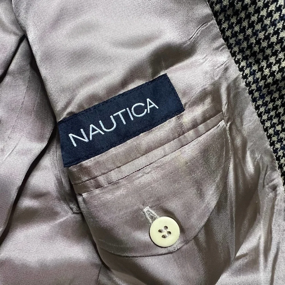 NWT Nautica Houndstooth Lambswool Sports Coat Brown Men Size 40R 3 Button Blazer